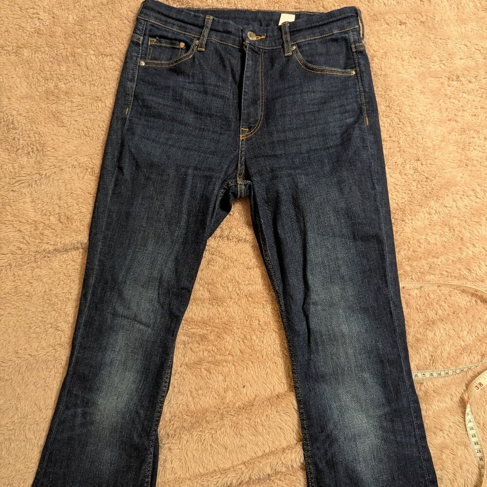 High-Rise, Flare leg Dark Blue Denim Jeans, Size 6